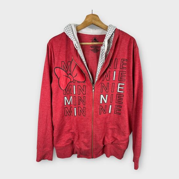 Disney Tops - Disney Womens size XL Minnie Mouse Double Zip Layered Hoodie Polka Dots Bow Red